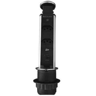 Imagem de Torre de Tomada Multiplug 2 Tomadas 1 USB e 1 USBC Inox