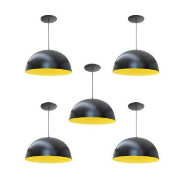 Imagem de Kit 5 Luminária Pendente Meia Lua 24cm Interior Amarelo Com Fiação 110