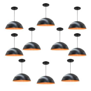 Imagem de Kit 10 Luminária Pendente Meia Lua 34cm Com Interior Laranja Com Fiaçã