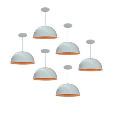 Imagem de Kit 6 Luminária Pendente Meia Lua 24cm Com Interior Laranja Fiação 110