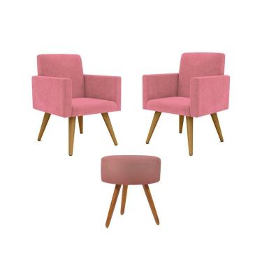 Imagem de Kit 02 Poltronas Decorativas + Puff Decorativo Redondo Sala Cor:rosa