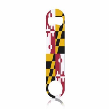 Imagem de TASDANA Abridor de garrafas de aço inoxidável com bandeira do estado de Maryland Arte Geométrica Moderna Amarelo, Preto Branco Vermelho Abridor de Garrafa de Cerveja Plano Chaveiro para Casa Cozinha