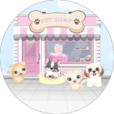 Imagem de Painel De Festa Redondo 1,50x1,50 - Cachorrinhos Pet Shop Rosa 007 - V