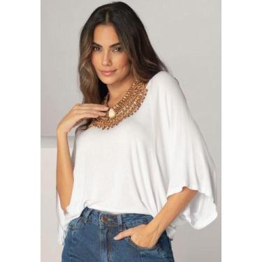 Imagem de Blusa Ampla Morcego Guyrá Manga 3/4 Malha Branco - Amazonia Vital