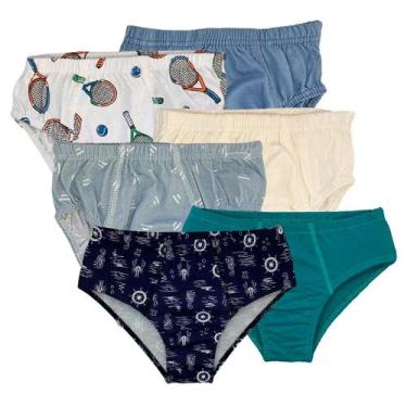 Imagem de Kit 6 Cuecas Infantil Estampadas Lisas Sortidas em Algodão Tampinha, M