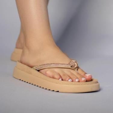 Imagem de Chinelo Plataforma Alta Feminino Brilhante Conforto Dia a Dia - Portga