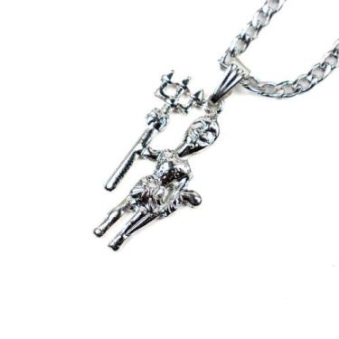 Imagem de Colar Corrente com Pingente Exu Imagem 3 cm Niquelado - Lua Mística - 