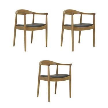Imagem de Kit 3 Cadeiras Jantar Carolina Madeira Natural PU - Rivatti