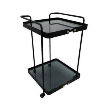 Imagem de Carrinho de Chá Metal e Vidro Preto Luxuoso Design - LUXdécor