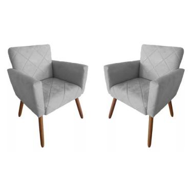 Imagem de Combo 02 Poltronas Decorativas Pés Palito Nina Estilo Costura Cinza - 