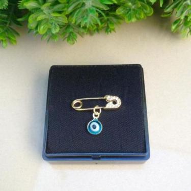 Imagem de Alfinete Cravejado Para Bebê C/ Pingente Olho Grego Banhado - Joias Da