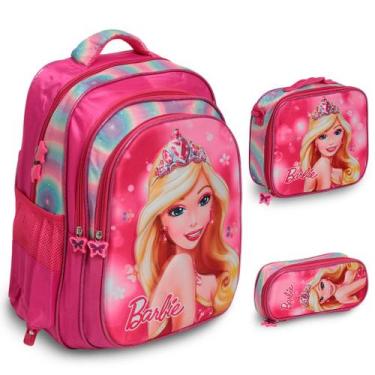 Imagem de Kit Mochila Escolar Barbie 3D Alça Costas Resistente Tam G - Plike