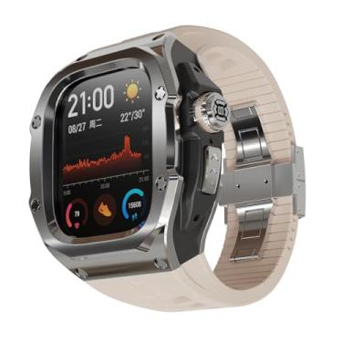 Imagem de VeveXiao Capa robusta com pulseira compatível com Apple Watch Ultra 2 de 49 mm, capa protetora de metal com pulseira de borracha de flúor de substituição para iWatch Ultra de 49 mm, 49mm, Aço