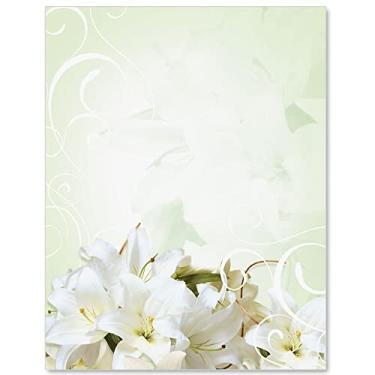 Imagem de Paperdirect Graceful Lilies Papel de papelaria com tema de primavera, papel de borda, papel timbrado 21 x 28, 25 folhas, papel de escrita premium elegante, papel decorativo para impressora