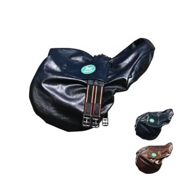 Imagem de Capa de selim inglês de couro sintético macio | Capa de selim de adestramento premium impermeável e respirável | Adequado para todas as selas de cavalo inglês (preto)