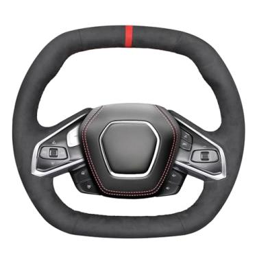 Imagem de MEWANT Capa de volante costurada à mão para Chevrolet (Chevy) Corvette C8 2020-2024 Acessórios de volante para Chevrolet