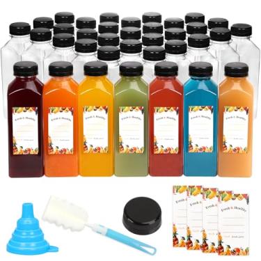 Imagem de Moretoes 36 garrafas de suco de 473 ml, garrafas de plástico reutilizáveis com tampas e tampas pretas invioláveis, recipientes transparentes de plástico a granel para suco, vitaminas, cola, água e