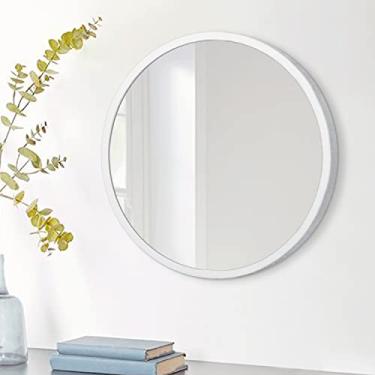 Imagem de JJUUYOU Espelho de parede circular espelho redondo com moldura de madeira espelho decorativo de banheiro para sala de estar entrada quarto, branco