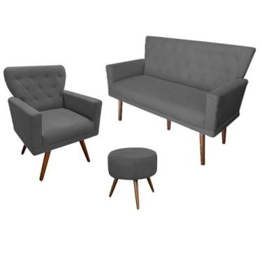 Imagem de Kit Namoradeira + 1 Poltrona Decorativa Aurora + Puff Redondo Suede Ci