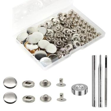 Imagem de 24 Sets Heavy Duty Leather Snap Fasteners Kit, BetterJonny 20mm Metal Snap Buttons Press Studs Leather Rivets Snaps with 4 Setter Tools for Clothes Bracelet Jackets Jeans Silver