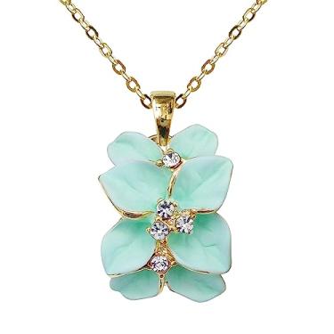 Imagem de Navachi Colar com pingente de flor de folhas esmaltadas de cristal transparente banhado a ouro 18 K 40,64 cm + 5,08 cm, Zinco, Cristal