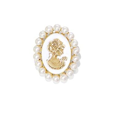 Imagem de Alfinetes vintage em relevo para senhora pérola broche retrô oval clássico para festa banquete para mulheres meninas delicados elegantes lindos alfinetes de lapela vestido camisa bolsa chapéu