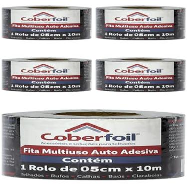 Imagem de Kit 5 Mantas Asfáltica Adesiva Multiuso Metalizada 5cmx10m Auto Colante Vedação para Telhados Calhas Rufos Alta Resistência e Durabilidade Vazamentos Vedação Refletiva Aluminizada