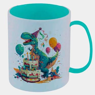 Imagem de Caneca de Polímero Plástico Inquebrável Infantil Azul Tiffany DINOSSAURO ANIVERSARIO BOLO BALOES 2