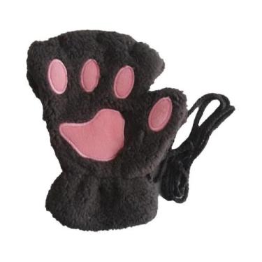 Imagem de Luvas de Pata de Gato Femininas - Macias, Quentes e Sem Dedos, Café es