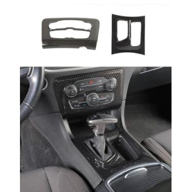 Imagem de Voodonala Capa para painel de ar condicionado para Dodge Charger 2015-2023 com painel de engrenagens compatível com Dodge Charger 2015-2023 (fibra de carbono preta, ABS, 2 peças/conjunto)