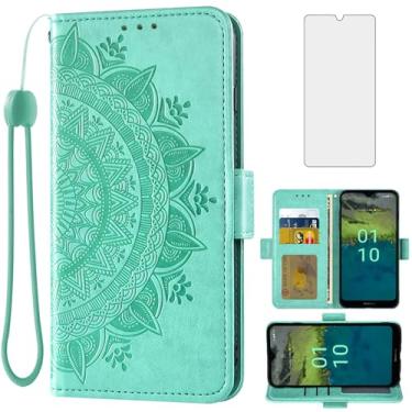 Imagem de Asuwish Capa de telefone para Nokia C110 capa carteira de vidro temperado protetor de tela porta-cartão de crédito flip bolsa alça de pulso suporte fólio cordão slot acessórios para celular C 110 4G