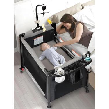 Imagem de BIUSIKAN Berço Para Bebê, Embale E Brinque Com Berço, Berço Para Dormir Ao Lado Da Cama Com Trocador De Fraldas, Mosquiteiro, Caixa De Música, Berço Portátil Com Instalação Em Um Clique, Cercadinho