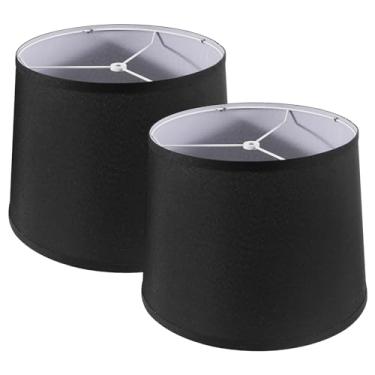 Imagem de zlamxf Conjunto De 2 Abajures, Abajures Grandes Pretos De 11" X 13" X 10", Abajur De Tambor Para Abajures De Mesa, Abajur De Chão, Abajur De Substituição De Tecido De Linho Natural, Abajur Médio Fei
