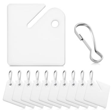 Imagem de COMNICO 200 etiquetas de chaveiro, etiquetas quadradas brancas de plástico ranhuradas de 3,8 cm com ganchos de metal para chaveiro, etiquetas de chaveiro, resistentes e foscas, identificadores de