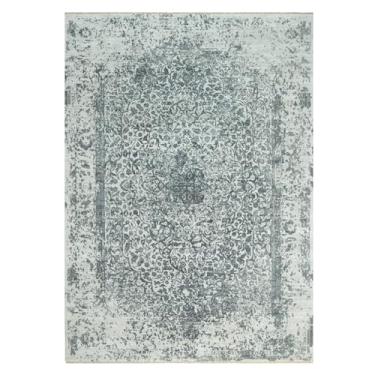 Imagem de Shahbanu Rugs Tapete oriental cinza atado à mão com design apagado de lã e seda tom sobre tom (10'x14'2.5 cm)