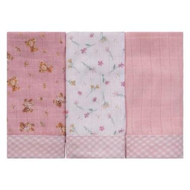 Imagem de Pano de Boca 03 Unidades para Bebê Baby Joy Fábula, Ursa Rosa