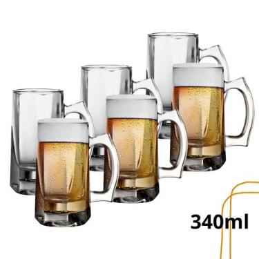 Imagem de 6 Caneca De Chopp Cerveja Vidro Reforçado 340ml Sublimação - CEDAR GLA