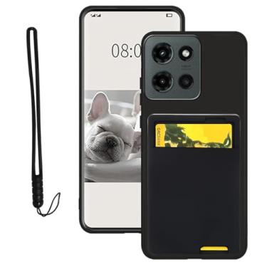 Imagem de B-wishy Compatível com Motorola Moto G Power 2025, capa protetora de TPU macio à prova de choque com suporte para cartão/alça de pulso para Moto G Power 2025 (C preto)
