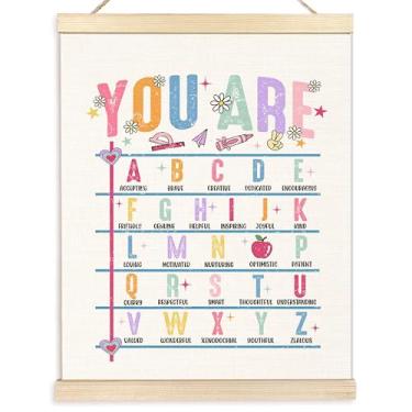 Imagem de BESERH Decoração de parede de berçário do alfabeto cristão, moldura de pôster com versículo bíblico You Are Alphabet, letras ABC, pôsteres educativos, decoração de arte de parede para sala de aula