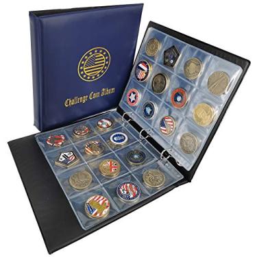 Imagem de Álbum de moedas Challenge com bolsos de 6,3 cm x 6,3 cm, comporta 120 grandes medalhas militares para exibição e armazenamento