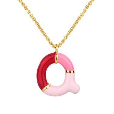 Imagem de Kainier Colar com letra bolha com inicial para mulheres e meninas, pingente colorido com nome do alfabeto, pingente delicado fofo banhado a ouro 14 K, joias para presentes, Banhado a ouro, Sem Pedra