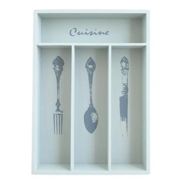 Imagem de Caixa Porta Talheres de Madeira Pintada Com 3 Divisórias 25x35x5cm