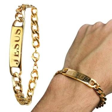 Imagem de Pulseira Ouro Cristo Aço Masculina inoxidável qualidade premium presen
