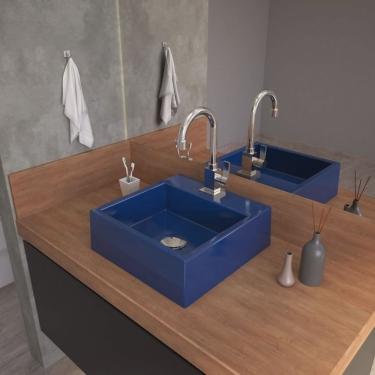 Imagem de Kit 2 Cubas para Banheiro Q355w Quadrada Compace Azul Escuro