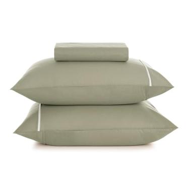 Imagem de Karsten Jogo de Cama Noah Verde Chá e Branco Queen 100% Algodão 160 Fios 3 Peças