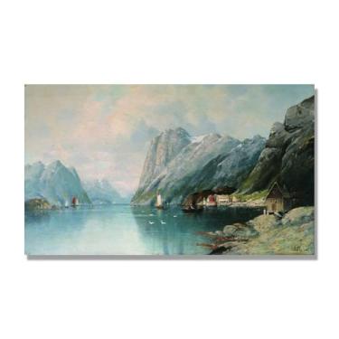 Imagem de Impressões em tela famosas. "The Fjord in Norway" de Lev Lagorio, reproduções de arte clássicas, decoração de parede moderna para sala de estar escritório. 40 x 68 cm-15,7 x 26,7 pol. sem moldura