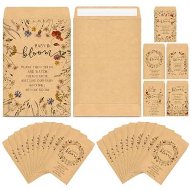 Imagem de Fumete Pacote de sementes para chá de bebê, 50 peças, lembrancinhas, cinco estilos diferentes, envelopes autoadesivos de flores silvestres, pacotes de sementes de papel kraft, mini organizador de
