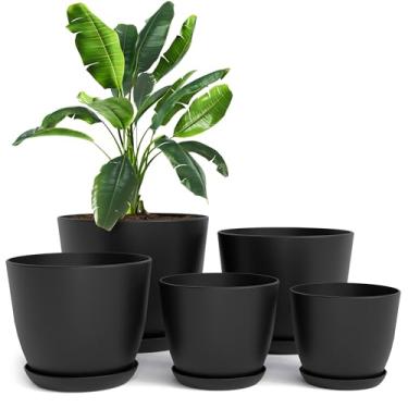Imagem de Utopia Home - Vasos de plantas para ambientes internos com drenagem - 19 cm / 6,6/5,3/4,8 polegadas para decoração de casa - Pacote com 5 vasos de plástico para plantas de interior, cacto, vaso de