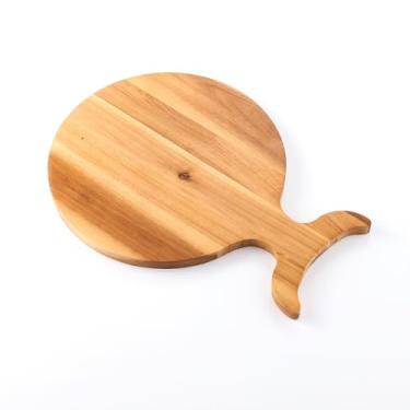 Imagem de Tábua de servir e cortar madeira em forma de peixe com alça, bandeja de charcutaria, tábua de queijos para cozinha de carne, pizza, queijo, pão, legumes e frutas, travessas de festa