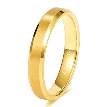 Imagem de Anéis de tungstênio de ouro 18 k da TRUMIUM 4 mm, 6 mm, 8 mm, ouro 18 quilates, alianças de casamento com acabamento fosco, bordas chanfradas, ajuste confortável, tamanho 4 – 13